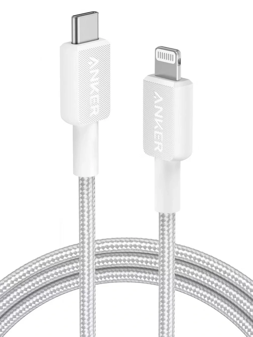 Anker White and Silver Braided USB-C to Lightning Cable